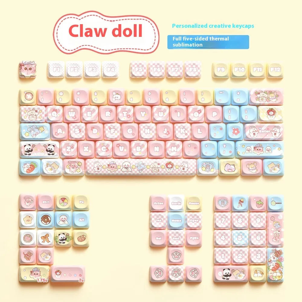 Clip Doll original cute character design mechanical keyboard key cap set for 112-key or 120-key layout.