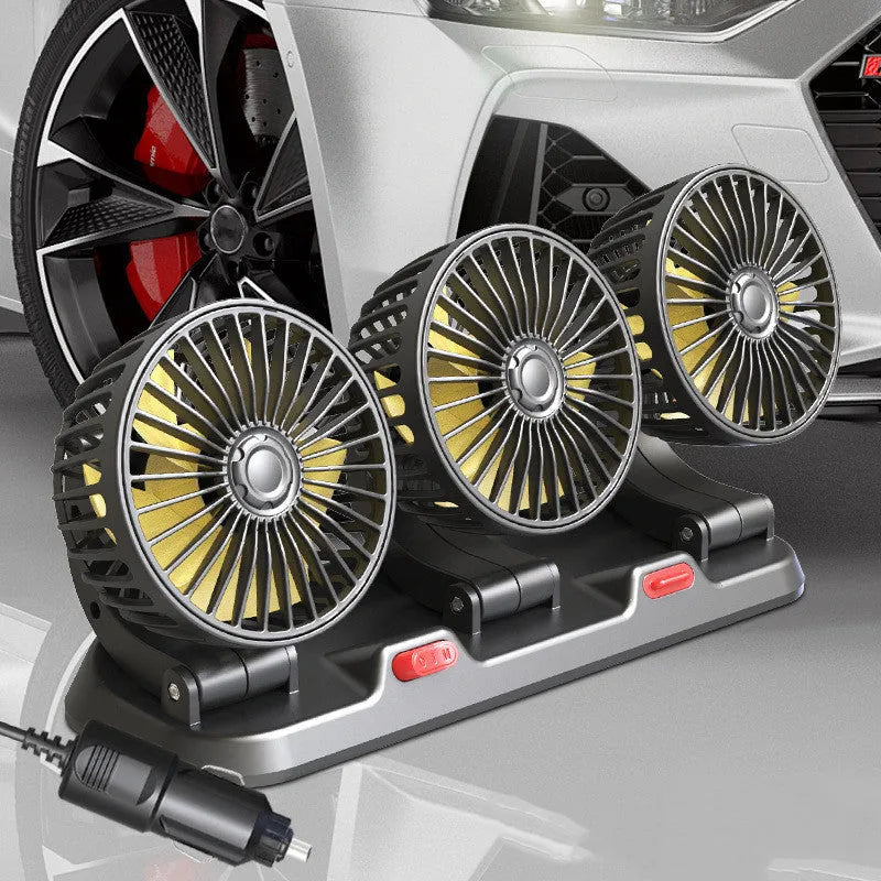 Three head automotive cooling fan unit with ABS motor housing and 1.3m cable