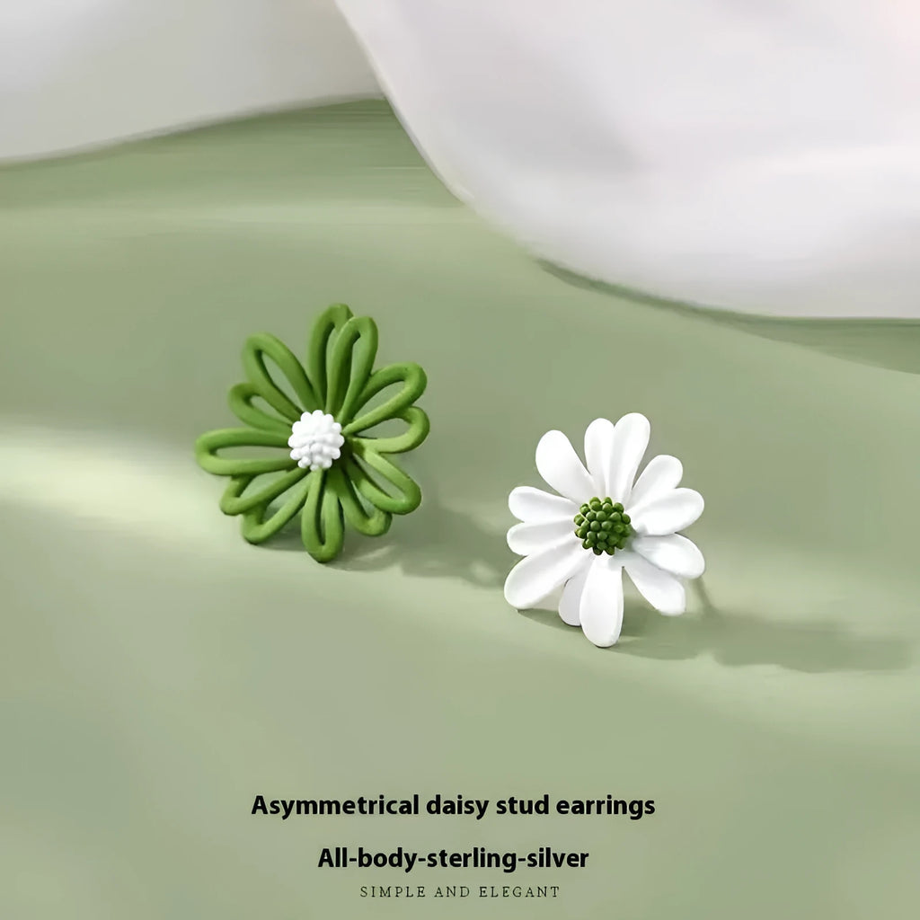 Cartoon flower stud earrings in alloy with two-tone blue and orange, white and green, or yellow and white colour combinations