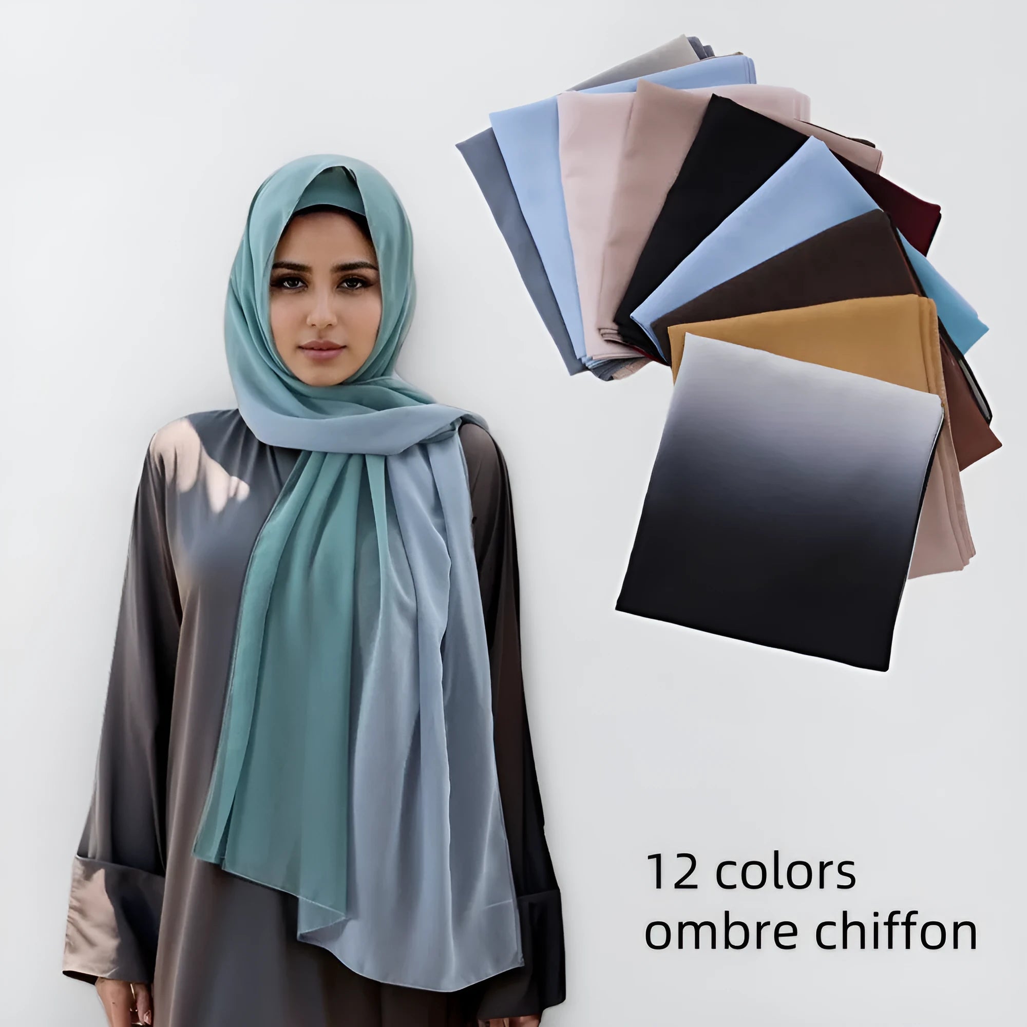 Long chiffon scarf draped showing lightweight fabric and solid colour option