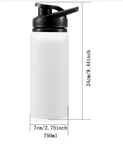 White aluminum sports water bottle for cycling available in 600ml and 750ml capacities