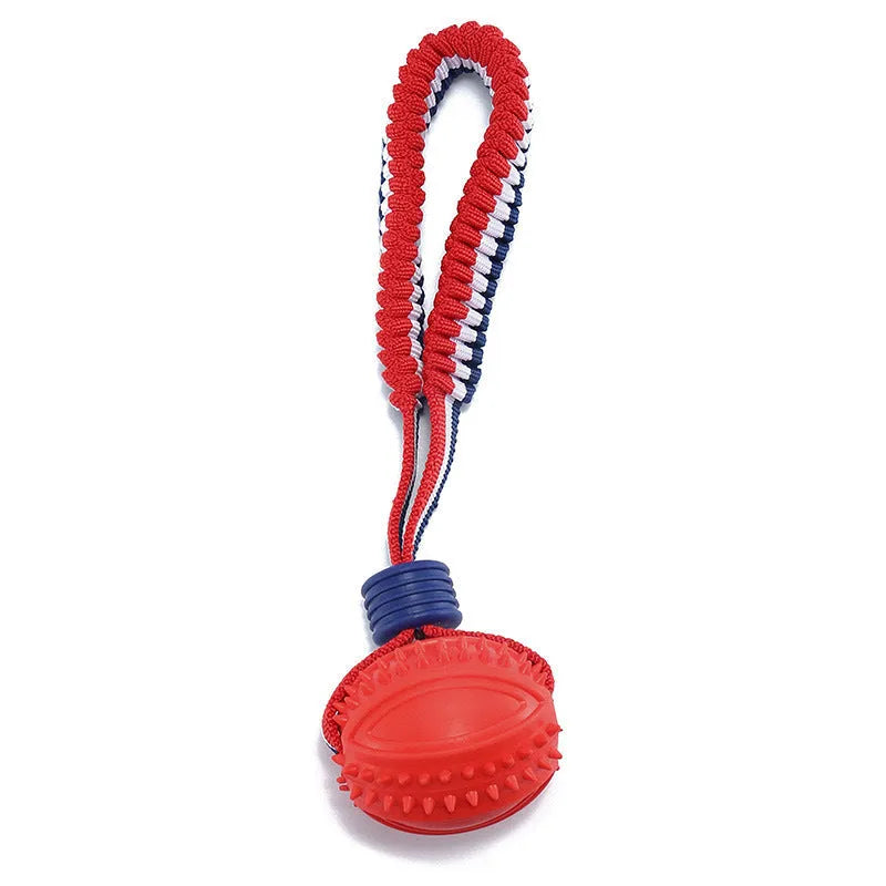 Blue and red natural rubber dog ball with rope toy for medium and small dogs
