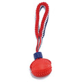 Blue and red natural rubber dog ball with rope toy for medium and small dogs