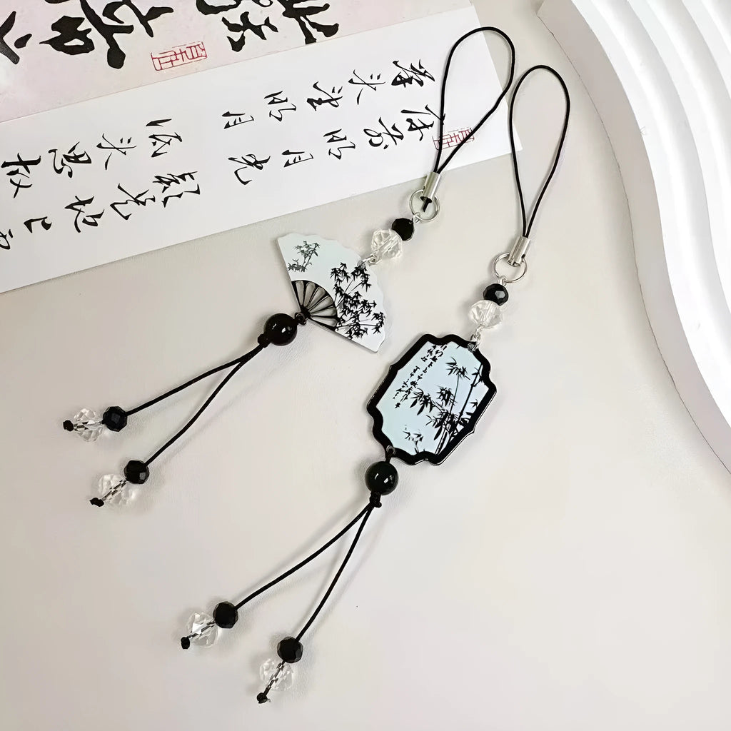 Guofeng Chinese style bead pendant keychain with plants and flowers pattern.
