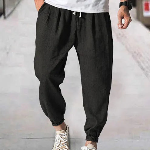 Men's casual loose-fit cotton summer pants with ankle band in various colours and sizes