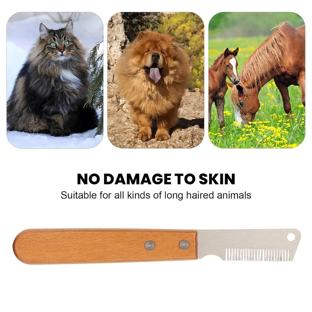 Pet stripping comb grooming tool with wood handle in two sizes for dogs and cats