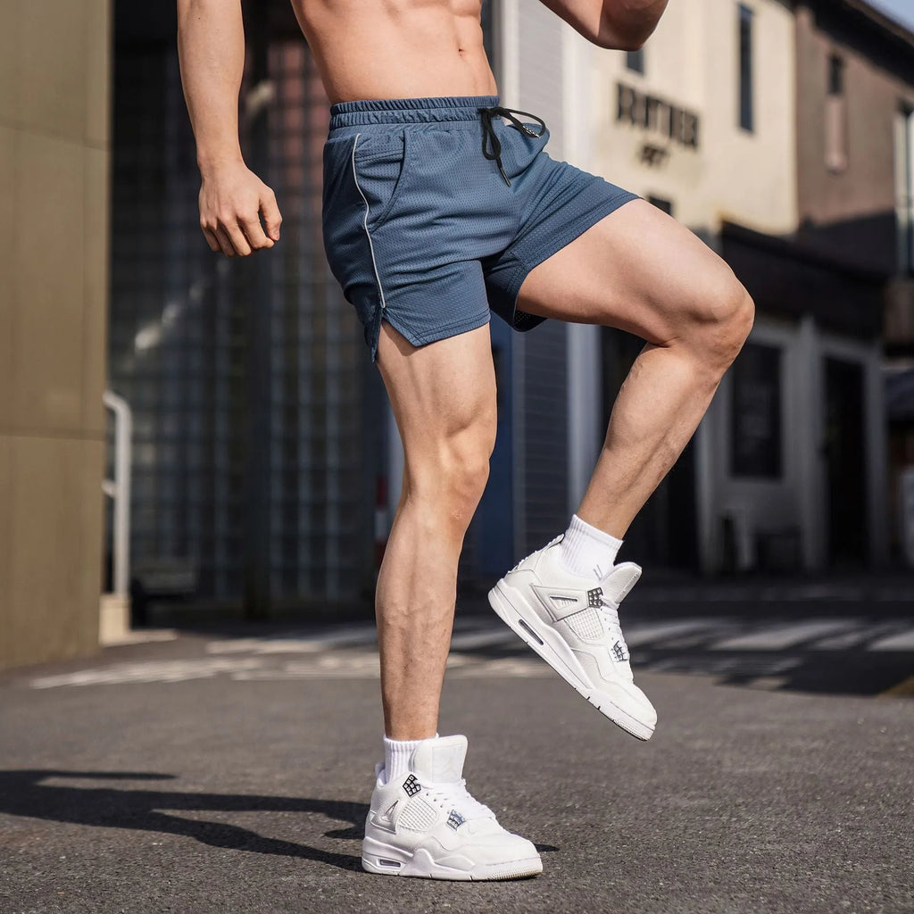 Men's straight-cut fitness shorts available in black grey navy blue red with personalisation option for name addition