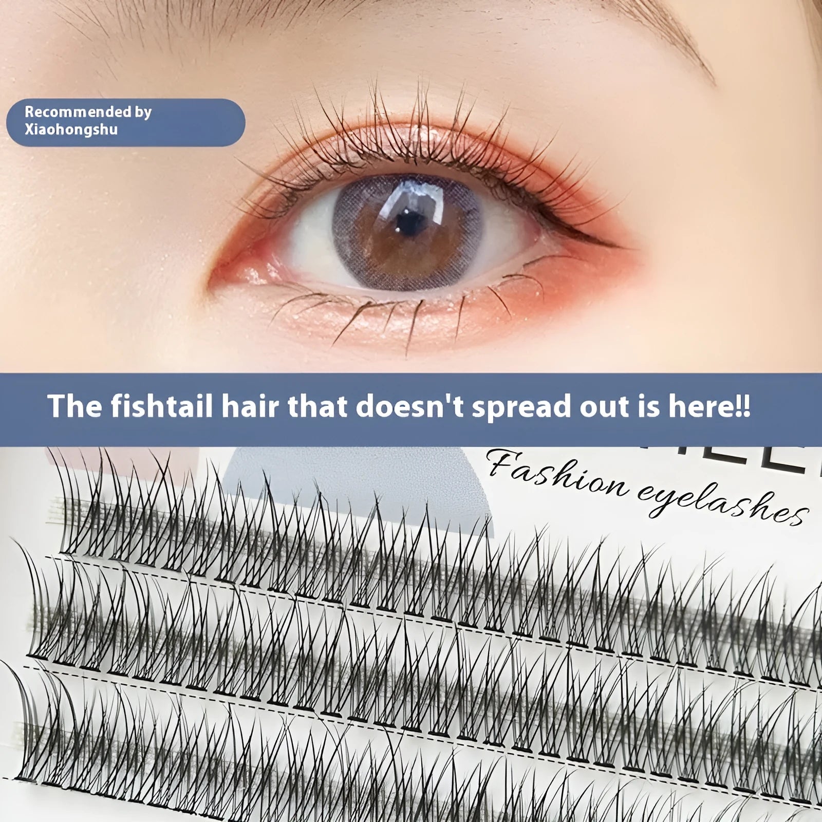 V-shaped Fairy Fishtail false eyelashes with thick segments in black imported fibre material
