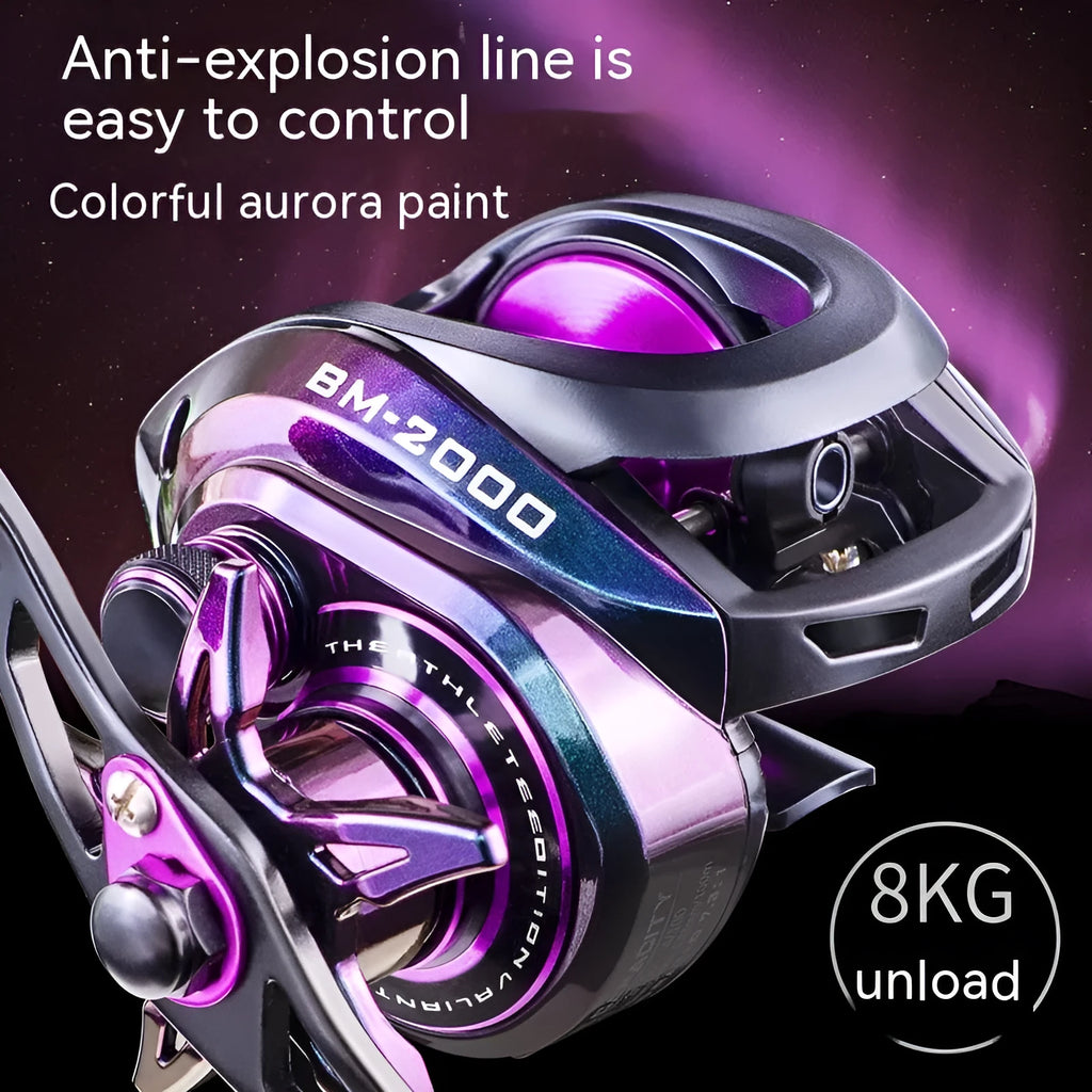 BM2000 fishing reel with magnetic brake and water drop spool in left-hand and right-hand models