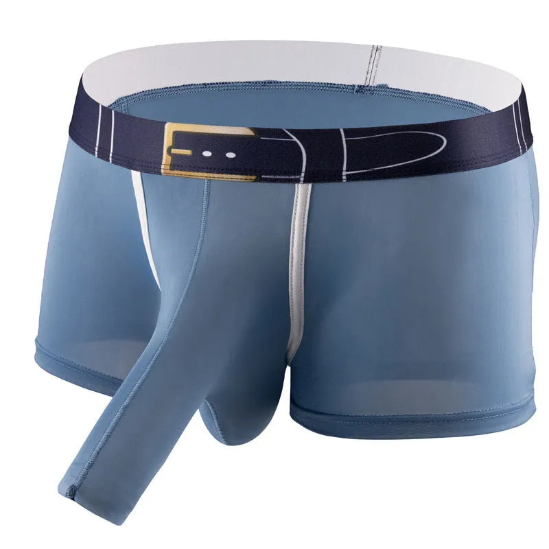 Men's ice silk boxer shorts in a solid colour on a mid waist mannequin