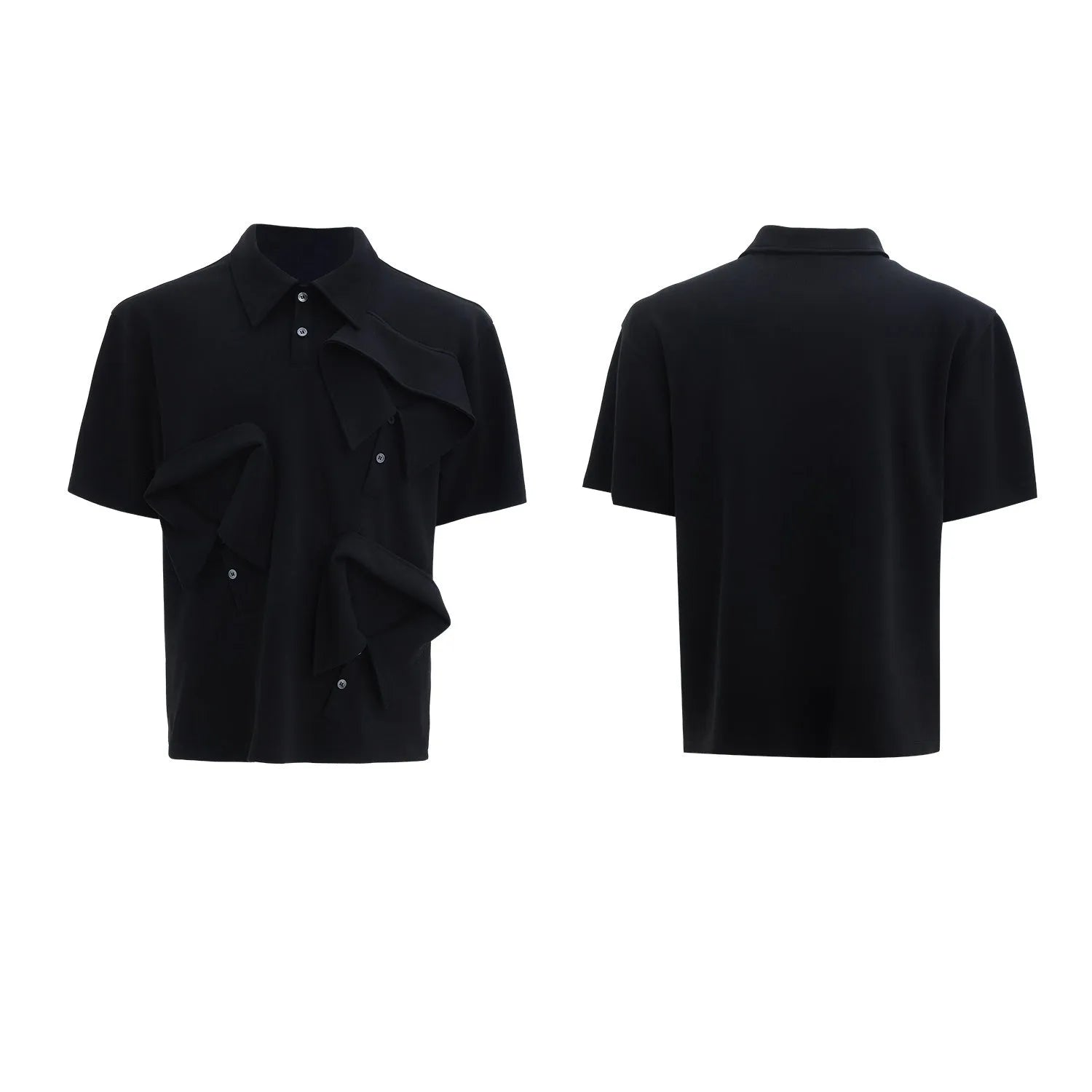 Men's deconstructed multi-collar polo shirt with geometric pattern in loose fit