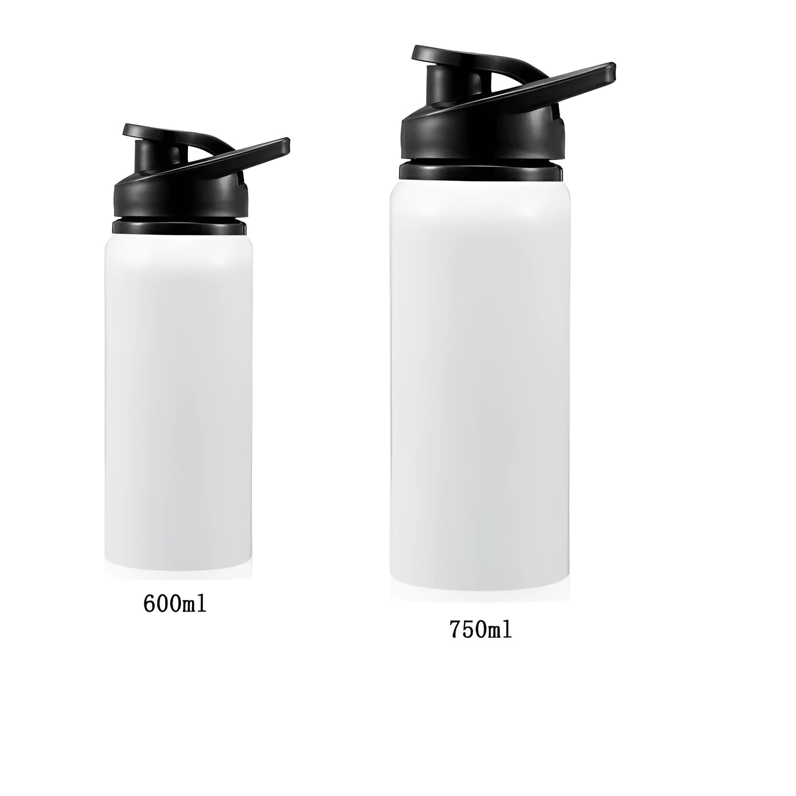 White aluminum sports water bottle for cycling available in 600ml and 750ml capacities