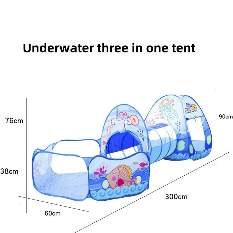 Marine cartoon three-in-one children's tent with ball pool and tunnel for girls aged 4-6 years