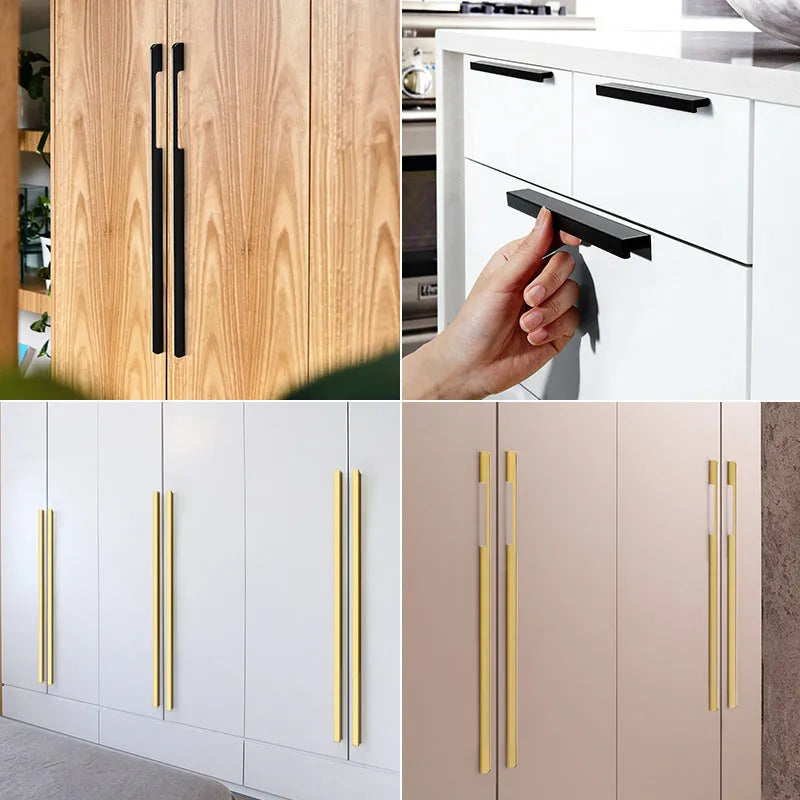 Gold T-shaped aluminium alloy cabinet handle for single hole mounting