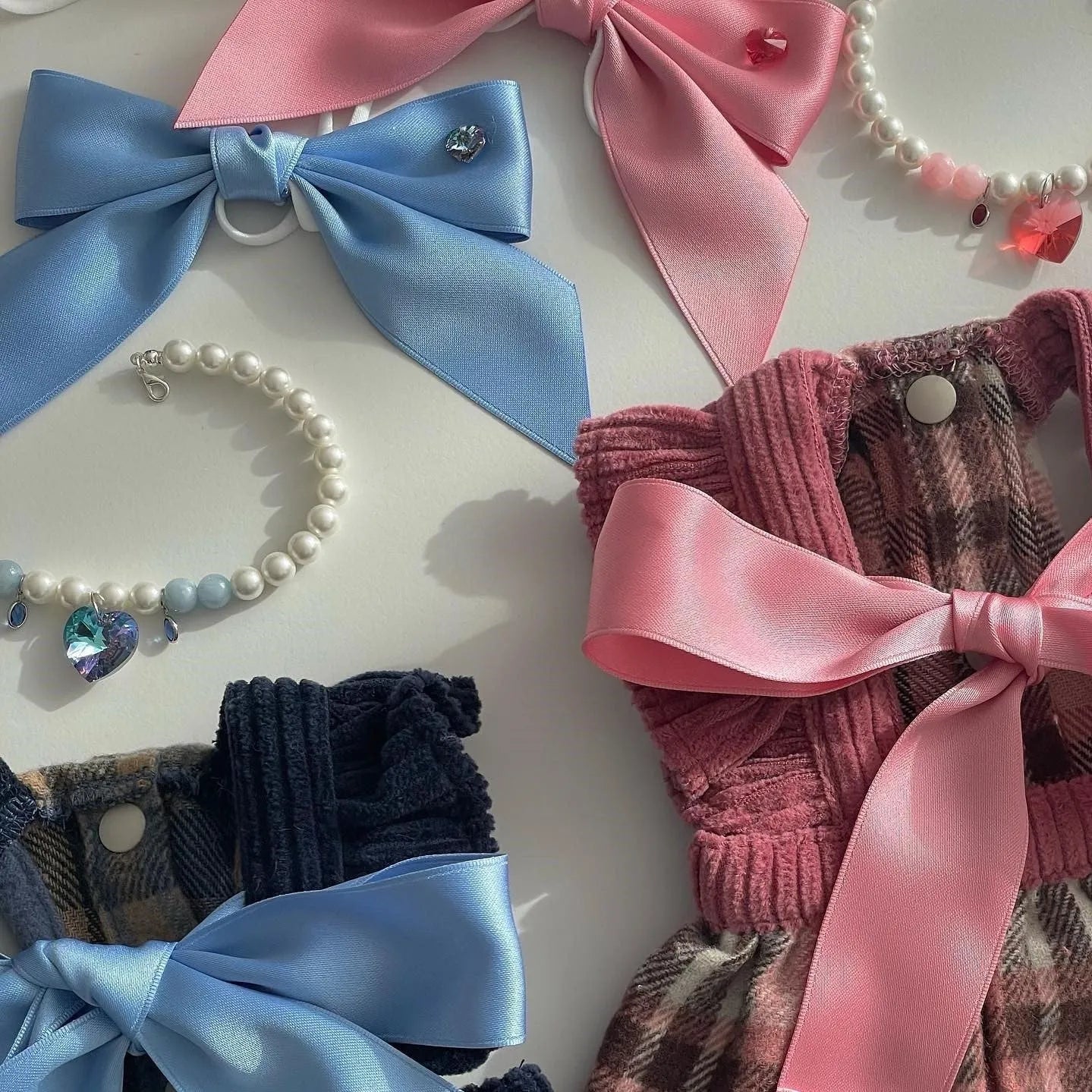 Adjustable dog hair band with princess-style bow on double-sided polyester cotton jacquard ribbon