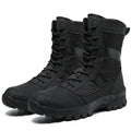 Plus size men's high-top boots in black and camouflage colours with mesh upper and totem pattern detailing