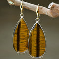 Vintage long water drop stone earrings in Tigereye, amethyst, pink crystal, redstone, or turquoise