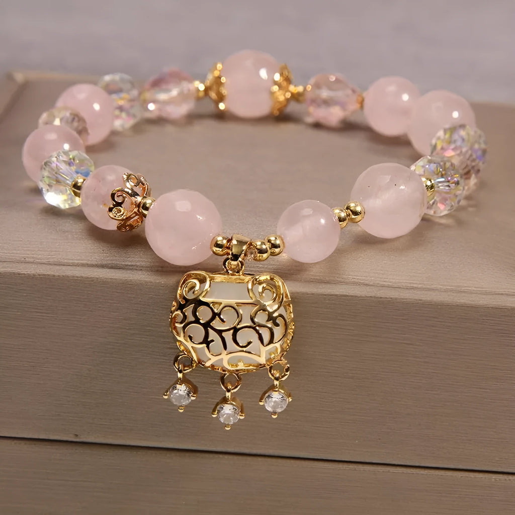 Yellow agate crystal women's bracelet with gold silk detailing, Japanese and South Korean style
