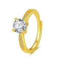 Classic four-claw ring with 1 karat eight hearts eight arrows zircon in gold colour on white background