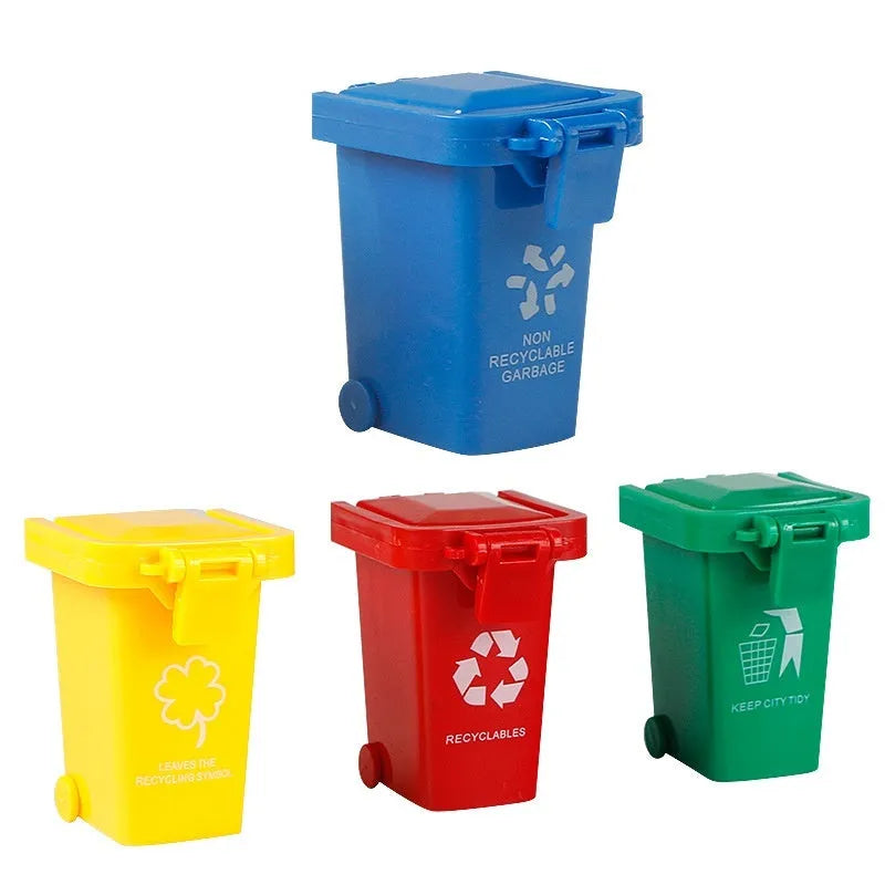 Children's mini trash can 4-color learning garbage classification toy set with ABS plastic bins