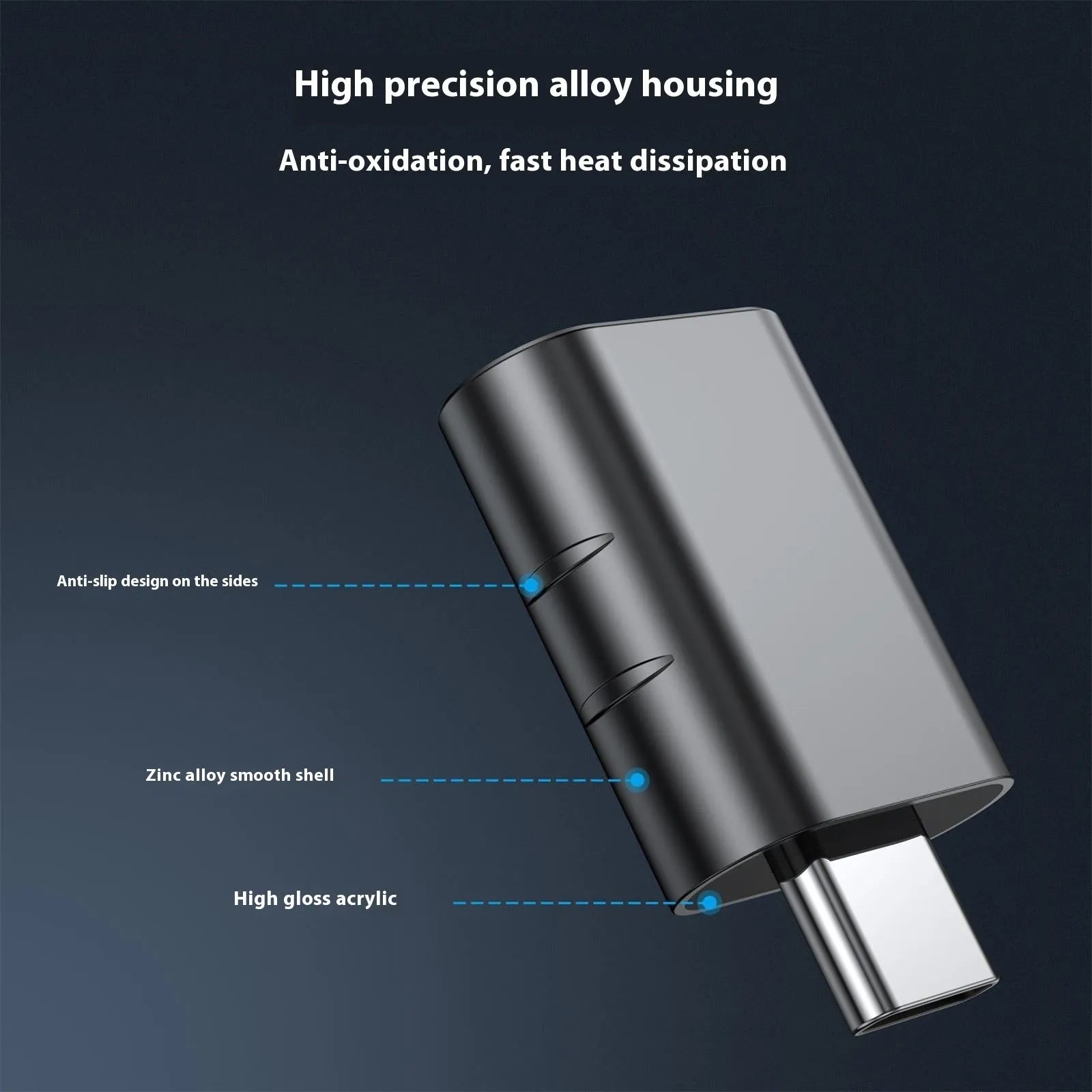 USB-C to USB-A adapter with zinc alloy shell in multiple colour options including champagne gold and space grey