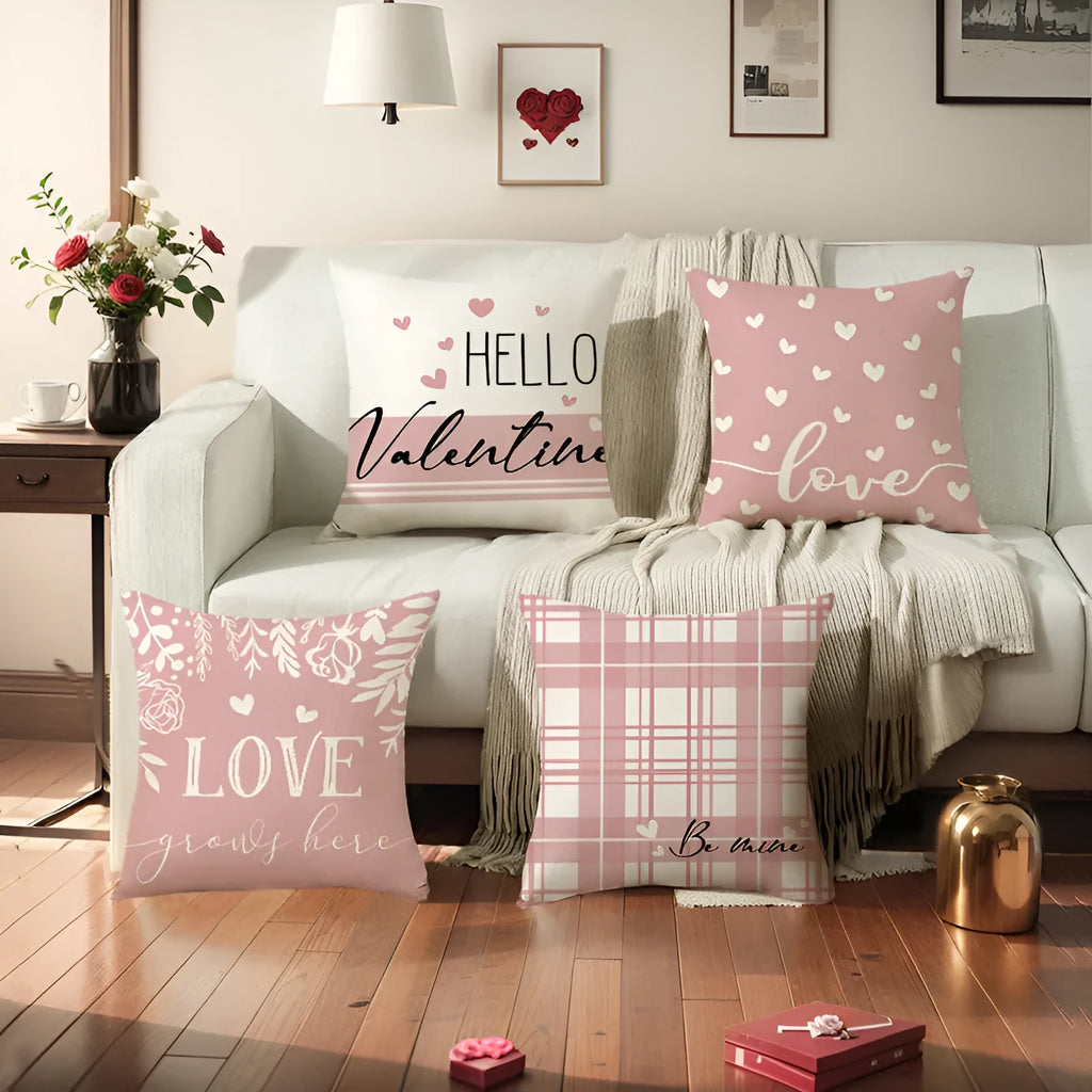 Square red and white Plaid Heart printed pillow cover for Valentine's Day, 45cm size.
