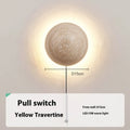 Vintage semicircle wall lamp with yellow cave stone shade and iron construction, 15cm diameter with pull switch