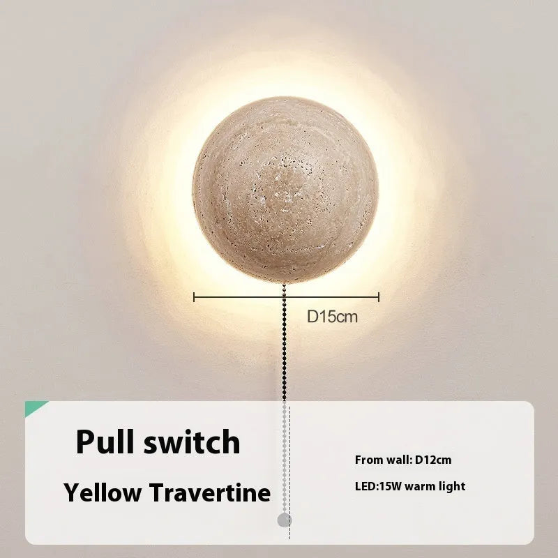 Vintage semicircle wall lamp with yellow cave stone shade and iron construction, 15cm diameter with pull switch