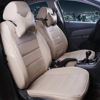 Cow leather car seat cover in black with red line binding style