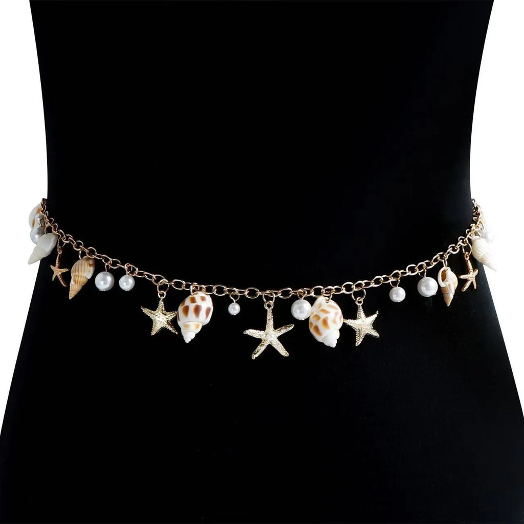 Women's alloy waist chain and matching bracelet set with star charms for summer beach wear