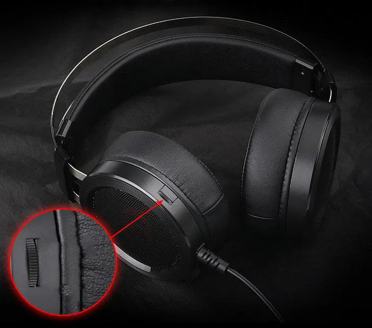 Black wired computer gaming headset with 2-metre cable showing 3.5mm connector for PC gaming