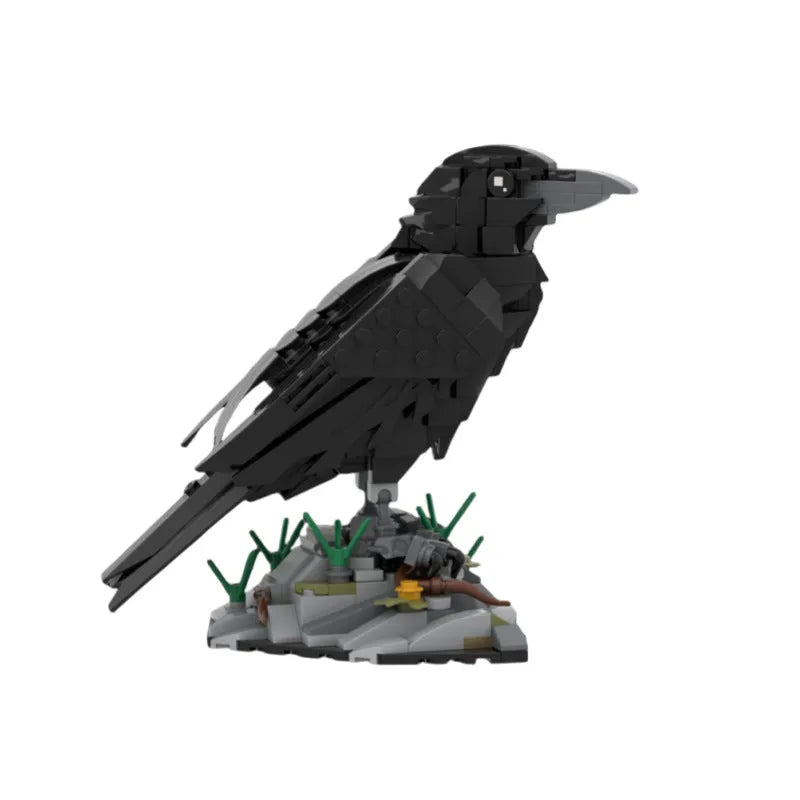 Small particle plastic building block set for crow model in bagged packaging Crow colour