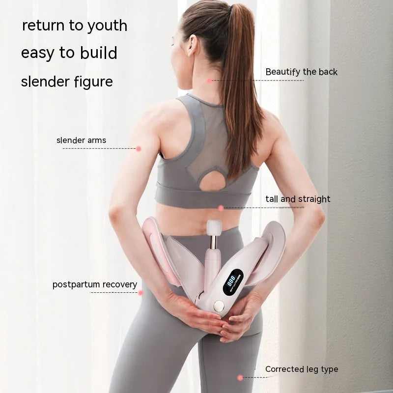 Pelvic floor muscle trainer device with counter, shown in grey, made from ABS spring foam.