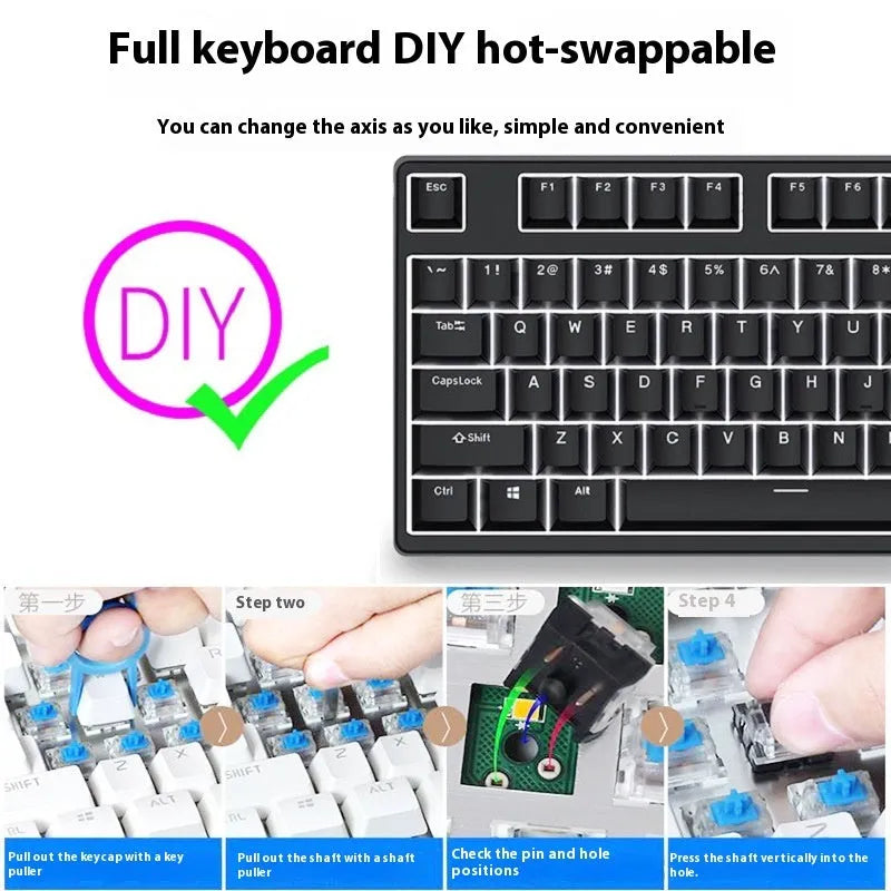 87 key wired mechanical gaming keyboard with two-colour keycaps and metal construction