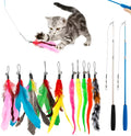 Extendable cat teasing fishing rod set with feather replacement heads