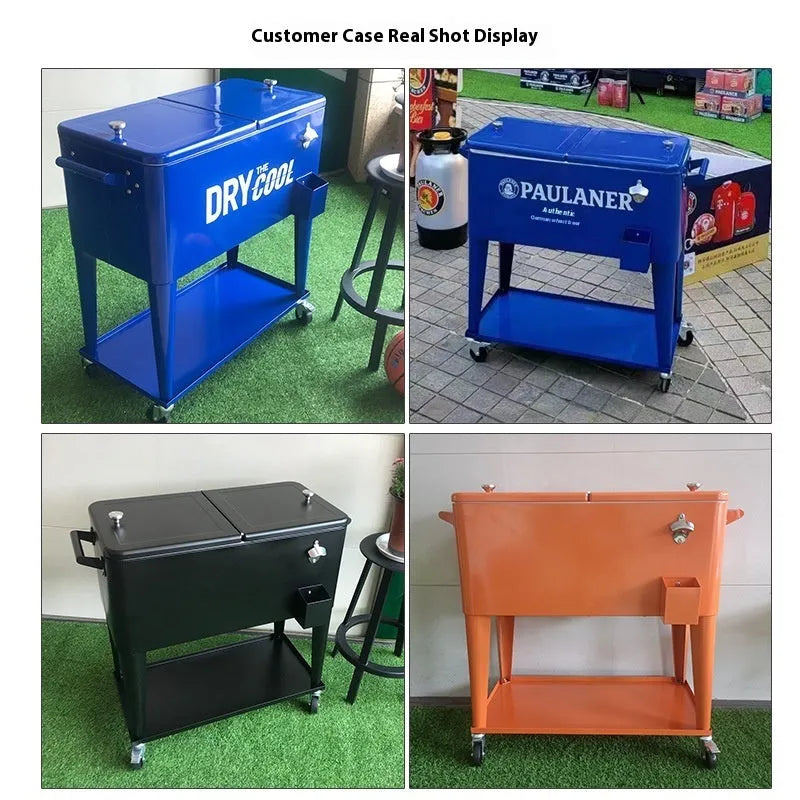 Red insulated trolley with iron frame and 750 capacity for outdoor cooling