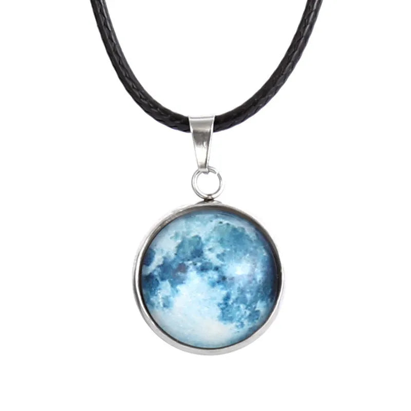 Luminous alloy pendant necklace with organic glass Christmas moon night sky celestial design