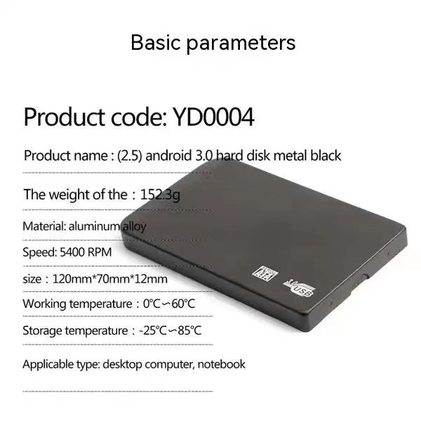 USB 3.0 external solid state drive with metal shell in black, blue, red, or silver colour options