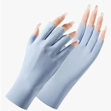 Women's thin nylon sunscreen gloves with UPF50 protection and ice silk cooling in various colours