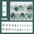 Cat eye summer ocean detachable false nails in short oval shape with glue