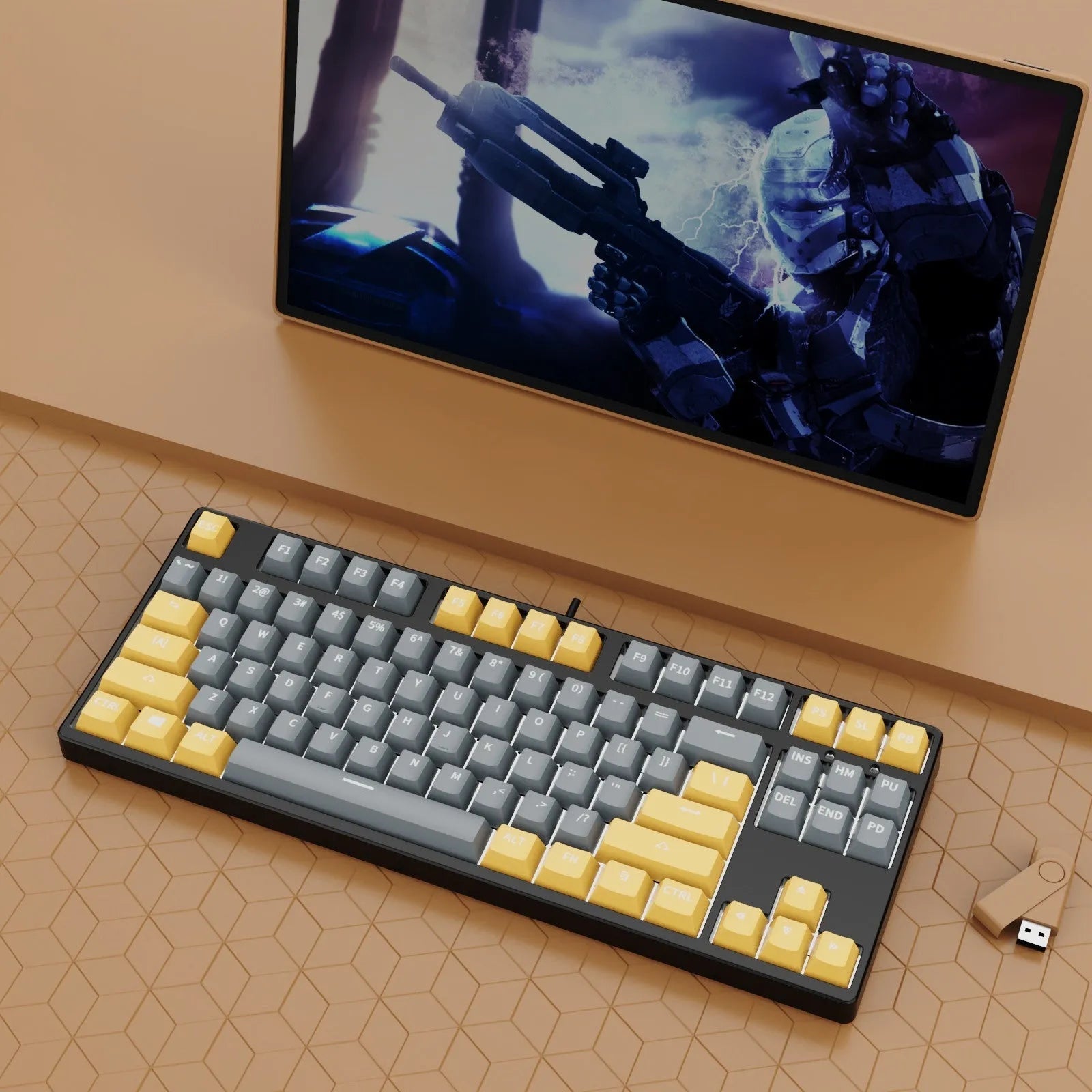87 key wired mechanical gaming keyboard with two-colour keycaps and metal construction
