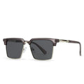 Men's square sunglasses with plastic frame in six colour options showing box-style design