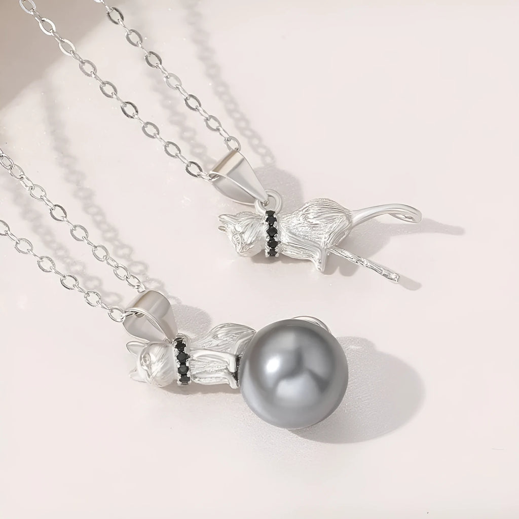 925 sterling silver cat pendant necklace with electroplated finish available in single pendant or full chain set options