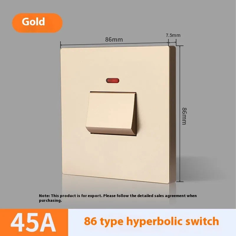 High current double break switch with illuminated panel for water heaters, in gold, grey, or white
