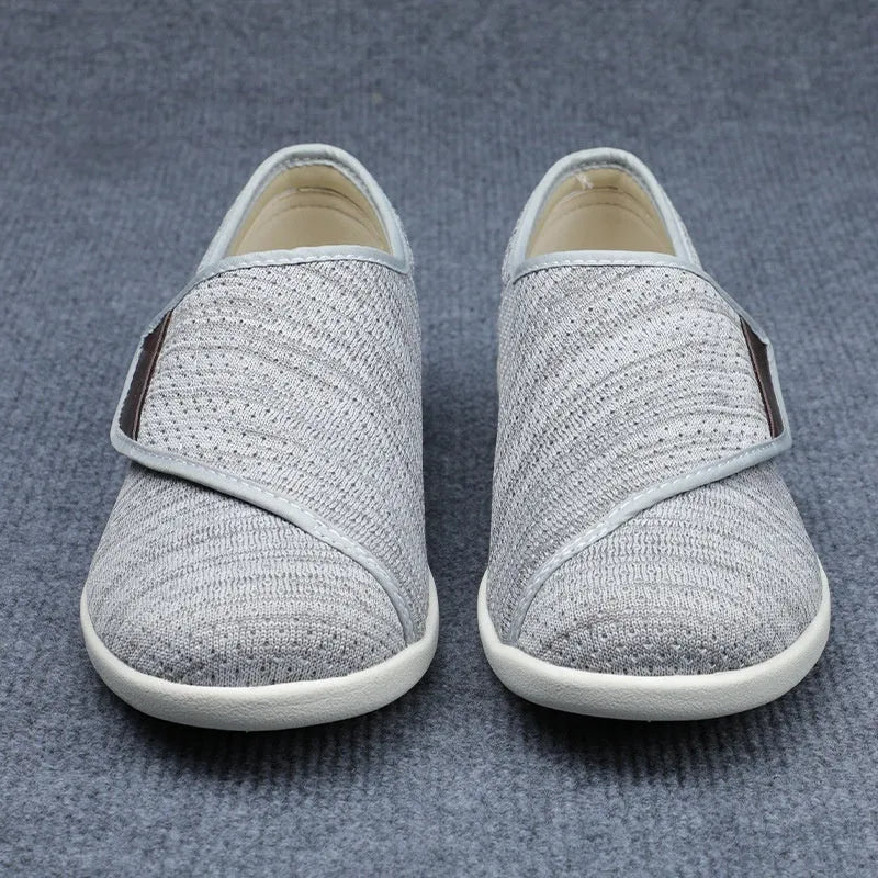 Leisure shoes with Velcro fastening in beige textile and synthetic leather