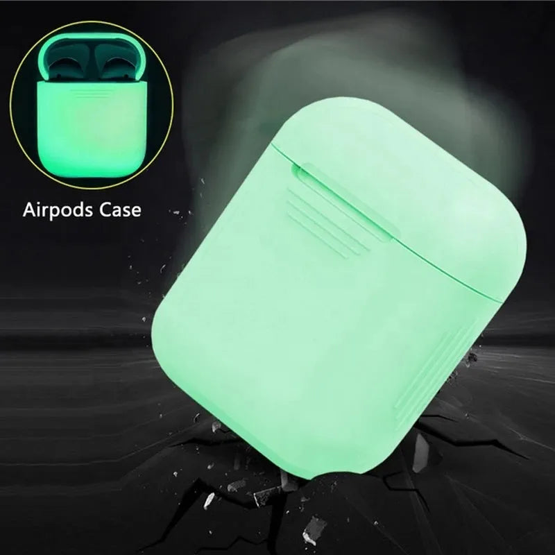 Luminous coloured silicone flip-top protective case for Apple AirPods earphones.