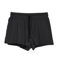 Men's black and white nylon shorts with a mid-waist design for summer sports.