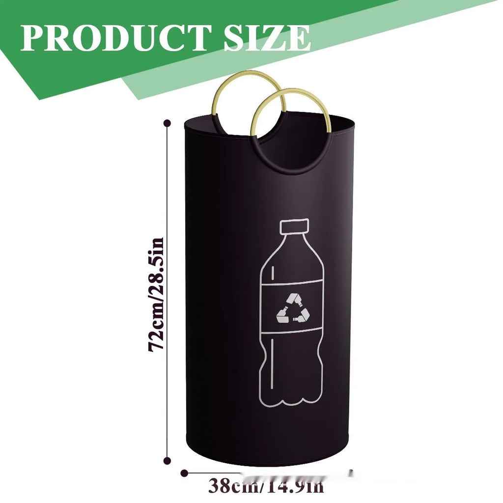 Round portable polypropylene trash can with a removable plastic liner bag.