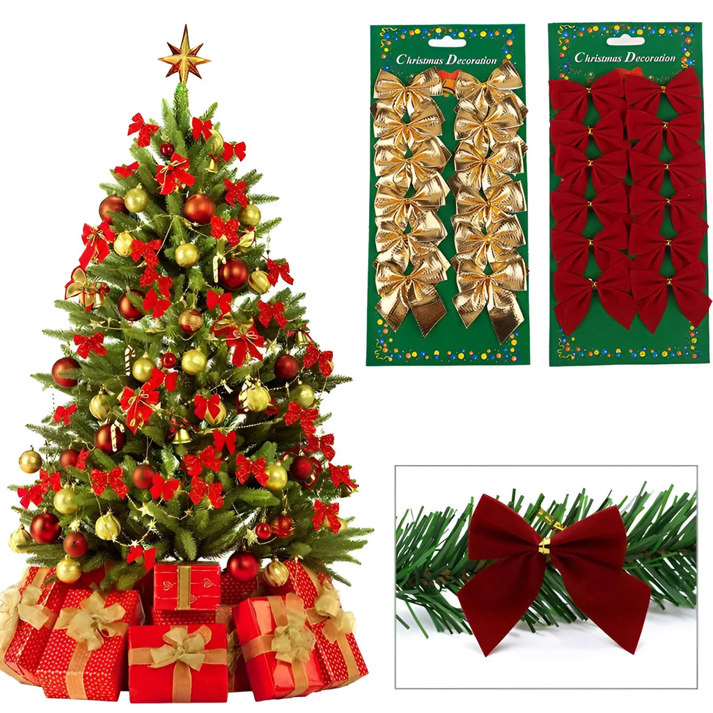 Red, gold, silver, and red gold 5cm polyester Christmas decoration bows for tree ornaments and gifts.