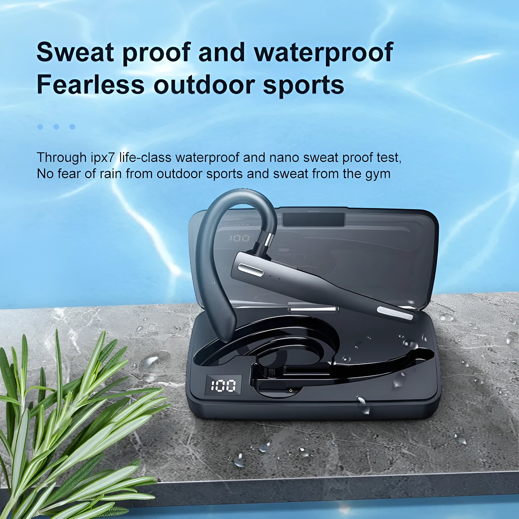 Business single-ear Bluetooth headset with ear-mounted design, ABS material, and noise reduction